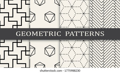 Juego de impresión de patrones de ornamentos geométricos sin inconvenientes. Diseño de patrón de fondo de moda de línea. Ilustración vectorial.
