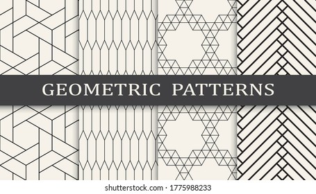 Seamless geometric ornament pattern print set. Line fashion background pattern design. Vector illustration.