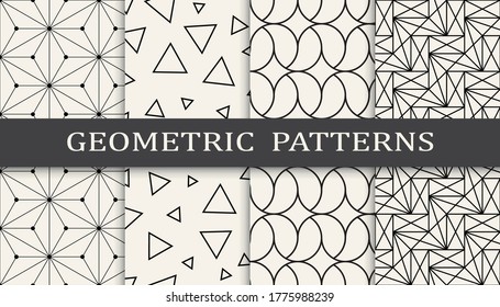 Seamless geometric ornament pattern print set. Line fashion background pattern design. Vector illustration.