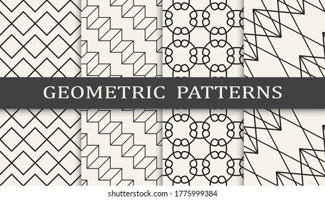 Seamless geometric ornament pattern print set. Line fashion background pattern design. Vector illustration.