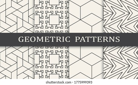 Seamless geometric ornament pattern print set. Line fashion background pattern design. Vector illustration.