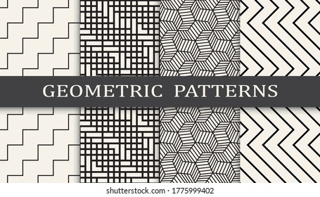 Seamless geometric ornament pattern print set. Line fashion background pattern design. Vector illustration.