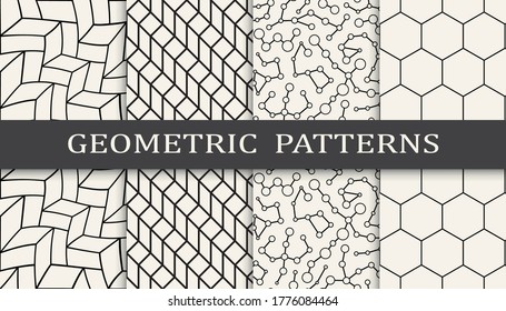 Seamless geometric ornament pattern print set. Line fashion background pattern design. Vector illustration.