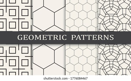 Seamless geometric ornament pattern print set. Line fashion background pattern design. Vector illustration.