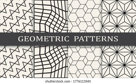 Seamless geometric ornament pattern print set. Line fashion background pattern design. Vector illustration.