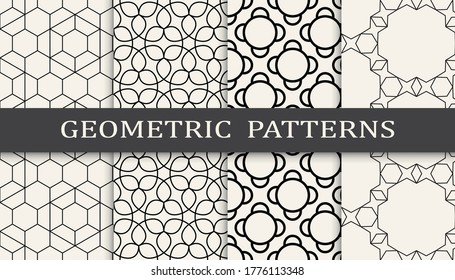Seamless geometric ornament pattern print set. Line fashion background pattern design. Vector illustration.