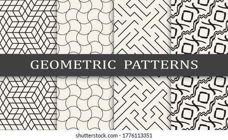 Juego de impresión de patrones de ornamentos geométricos sin inconvenientes. Diseño de patrón de fondo de moda de línea. Ilustración vectorial.