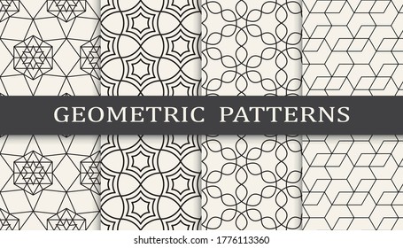 Seamless geometric ornament pattern print set. Line fashion background pattern design. Vector illustration.