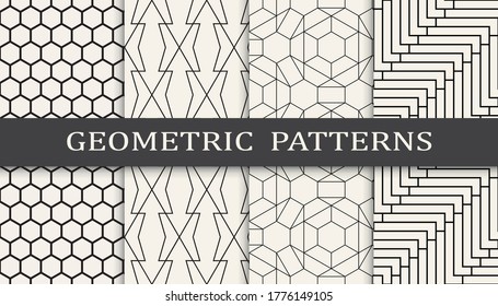 Seamless geometric ornament pattern print set. Line fashion background pattern design. Vector illustration.