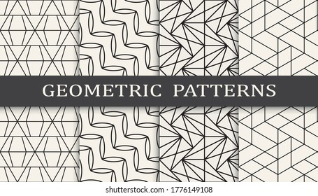Seamless geometric ornament pattern print set. Line fashion background pattern design. Vector illustration.