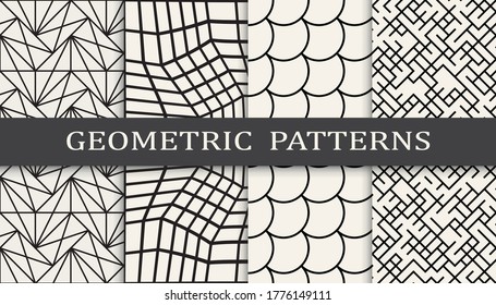 Juego de impresión de patrones de ornamentos geométricos sin inconvenientes. Diseño de patrón de fondo de moda de línea. Ilustración vectorial.