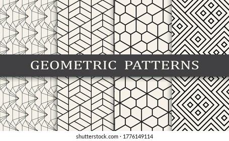 Seamless geometric ornament pattern print set. Line fashion background pattern design. Vector illustration.