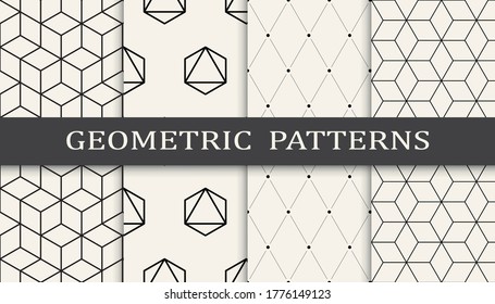 Seamless geometric ornament pattern print set. Line fashion background pattern design. Vector illustration.