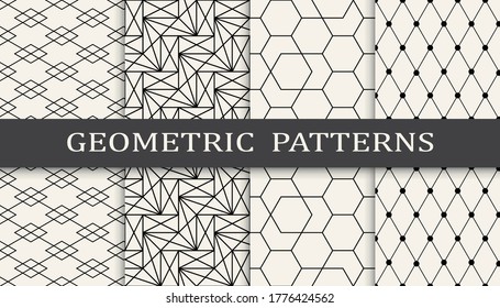 Seamless geometric ornament pattern print set. Line fashion background pattern design. Vector illustration.