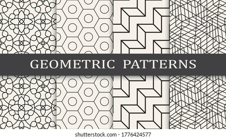 Seamless geometric ornament pattern print set. Line fashion background pattern design. Vector illustration.