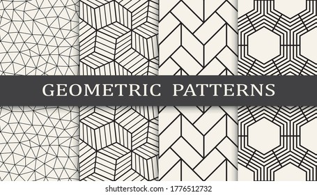 Seamless geometric ornament pattern print set. Line fashion background pattern design. Vector illustration.