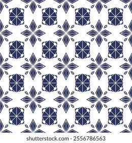 Seamless Geometric Ornamental Tile Pattern with Vintage Design, Perfect for Wallpapers, Fabric, and Interior Decorations in Soft Blue and White Tones