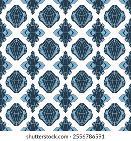 Seamless Geometric Ornamental Tile Pattern with Vintage Design, Perfect for Wallpapers, Fabric, and Interior Decorations in Soft Blue and White Tones
