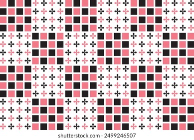 Seamless geometric ornamental vector pattern. Abstract background with a chessboard theme, a combination of pink and black