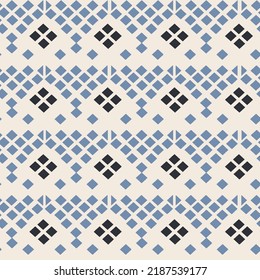 Seamless geometric ornamental vector pattern.Contemporary geometric pattern. Repeated squares, diamonds motif. Simple ornament. Modern abstract blue background.
