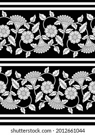 Seamless Geometric Paisley Pattern border on black background