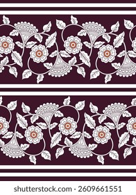 Seamless Geometric Paisley Pattern border on maroon