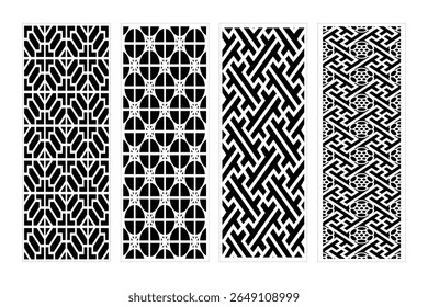 Seamless Geometric Panel Patterns For Interior Design And Decorative Elements In Black And White