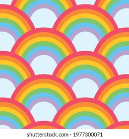 Seamless Geometric Pastel Colored Rainbows Light Blue Background Vector Pattern