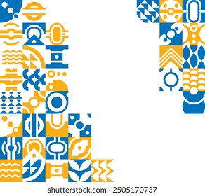 Seamless geometric pattern in 1920-1930 retro style - bauhaus or rondocubism. Colorful symmetrical shapes collection