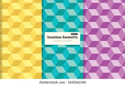Seamless Geometric Pattern 3 Color, Collection of Swatches