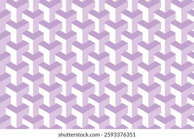 Seamless geometric pattern with 3D cube illusion in pastel purple and white. Modern and minimalistic design, ideal for backgrounds, branding, packaging, and decorative projects.