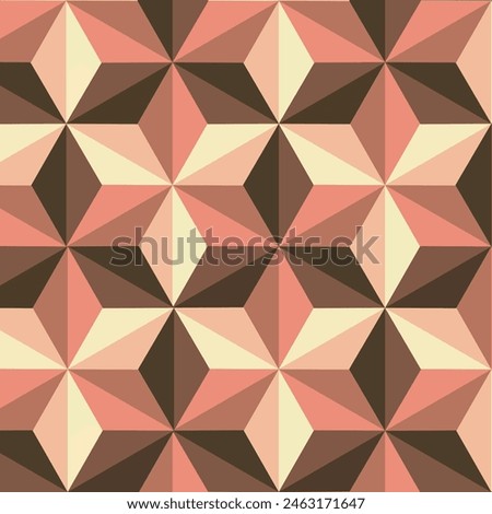 seamless geometric pattern. 3D squares geometric pattern. A picture vector of brown triangles and squares in gradients assembled into a flower pattern, a 3D box pattern, and a star shape.
