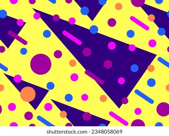 Seamless geometric pattern in 80s memphis style. Colorful geometric shapes. Design of promotional products, wrapping paper and printing. Vector illustration
