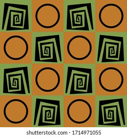 Seamless geometric pattern. Abstract background with geometric shapes. Pattern for fabric, gift wrapping, paper design, wallpaper, textile, tile, carpet. Vector illustration with squares and circles.