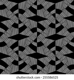 Seamless geometric pattern. Abstract background. Vector illustration. Hand drawn motive. Black and gray.