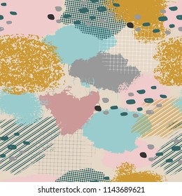 Seamless geometric pattern with abstract brush strokes in pastel colors. Can be used for textile, clothing, poster, banner, prints.
