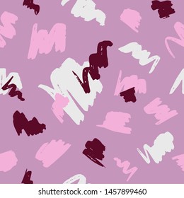 Seamless geometric pattern with abstract brush strokes on pink background. Contemporary repeat vector texture, great for packaging, fabrics, textile, home decor, wallpaper, apparel design and more.