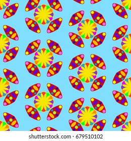 Seamless geometric pattern with abstract circles and elements. Details placement quadratically on azure background.