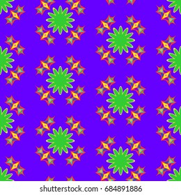 Seamless geometric pattern with abstract circles and elements. Details placement quadratically on violet background.