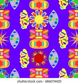 Seamless geometric pattern with abstract circles and elements. Details placement quadratically on violet background.