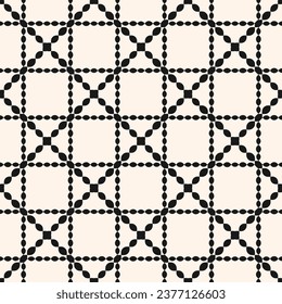 Patrón geométrico sin soldadura con curvas abstractas formando rejilla de entramado: diseño vectorial para fondo, textura y ornamentación simple. Elementos repetidos de línea blanca y negra para la estética moderna