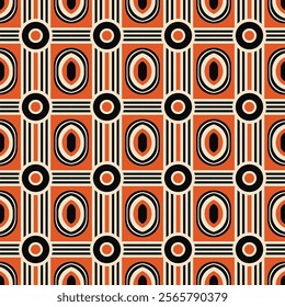 Seamless geometric pattern with abstract curves and circles. Perfect for textiles, wallpapers, wrapping paper, backgrounds and home decor.
