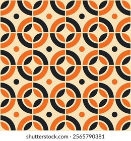 Seamless geometric pattern with abstract curves and circles. Perfect for textiles, wallpapers, wrapping paper, backgrounds and home decor.