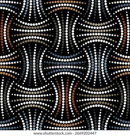 Seamless geometric pattern with an abstract design of crossed vertical and horizontal dotted lines. Retro ethnic style. Multicolored dot art. Vector illustration.