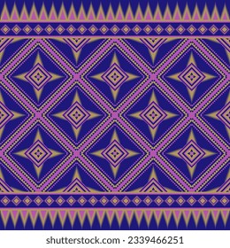 Seamless geometric pattern. Abstract ethnic Ikat ornament art style in blue and pink color.