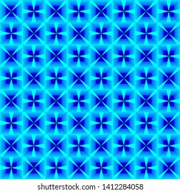 Seamless geometric pattern of abstract flowers on a blue background