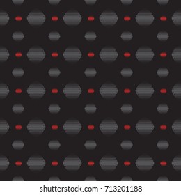 Seamless geometric pattern. Abstract halftone effect with gray dots on black background.