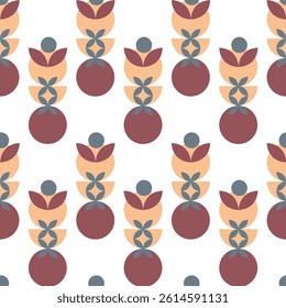 Seamless geometric pattern with abstract leaves and shapes. Scandinavian motifs, pastel colors. Vector
