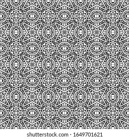Seamless geometric pattern. Abstract monochrome repeating texture. Black and white ornament. Template for printing on Wallpaper, packaging, banners, invitations, business cards, fabric printing