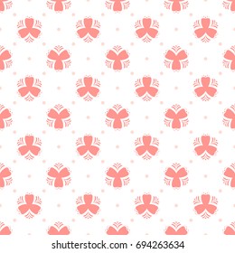 Seamless geometric pattern with abstract pink flowers and dot ornament. Vector Illustration